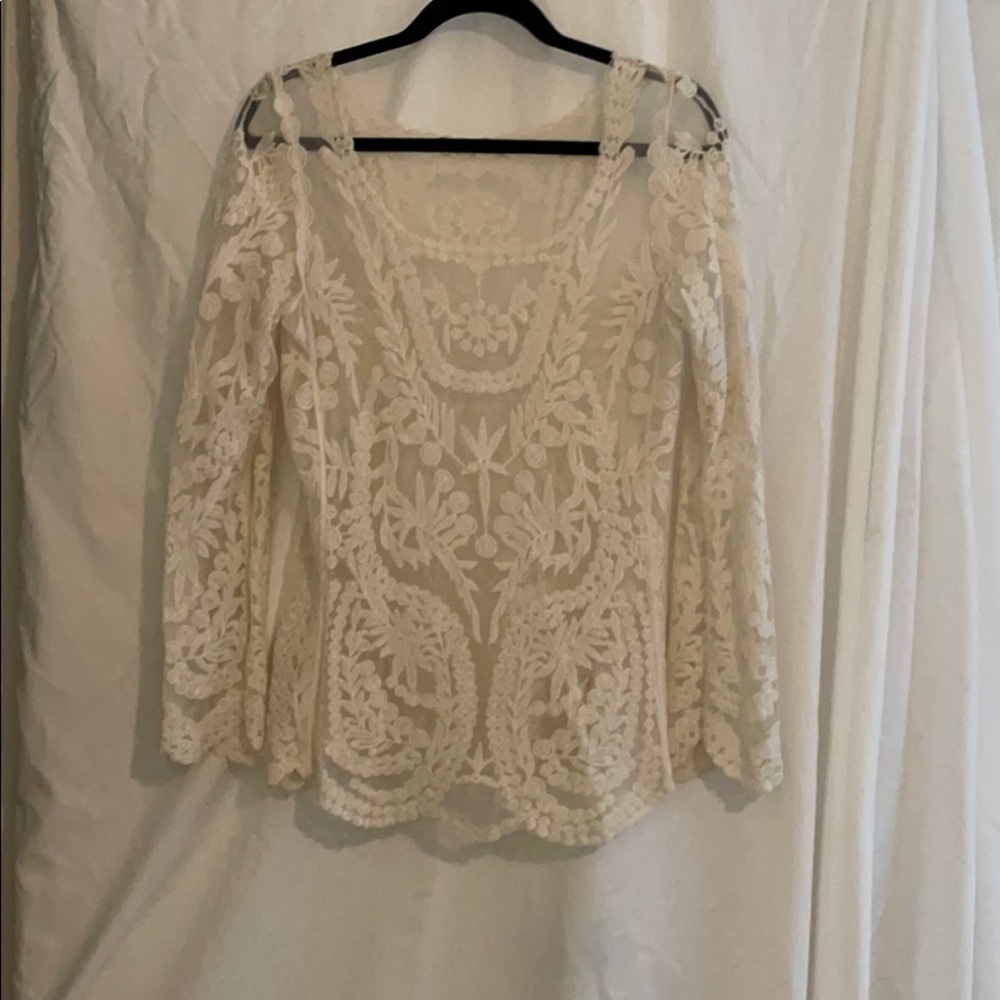 Lace and embroidered top